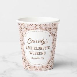 ピンクとブラウンのウェスタンスタイルのハニムーンパーティー 紙コップ