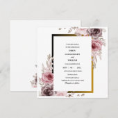 ピンクとブラウンのエレガントなローズ フラワー ウェディング セーブザデート (正面/裏面)