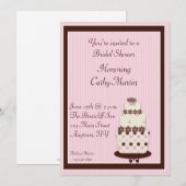 ピンクとブラウンのケーキ招待状 招待状 (正面/裏面)