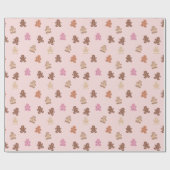 ピンクとブラウンのジンジャーブレッドマンピンクのクリスマス ラッピングペーパー (フラット)