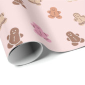 ピンクとブラウンのジンジャーブレッドマンピンクのクリスマス ラッピングペーパー (ロールコーナー)