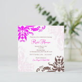 ピンクとブラウンのダマスクブライダルシャワーの招待 招待状 (スタンド正面)