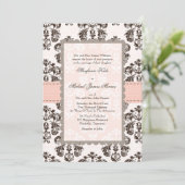 ピンクとブラウンのダマスク結婚式招待状 招待状 (スタンド正面)