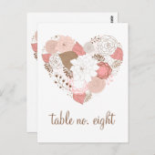 ピンクとブラウンのハートの花 テーブルナンバー ポストカード (正面/裏面)