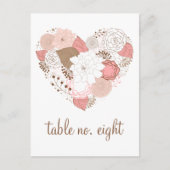 ピンクとブラウンのハートの花 テーブルナンバー ポストカード (正面)