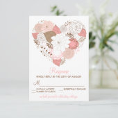 ピンクとブラウンのハートの花 結婚式出欠確認カード 出欠カード (スタンド正面)