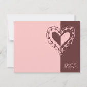 ピンクとブラウンのハート結婚式RSVP 出欠カード (裏面)