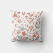 ピンクとブラウンのフローラハート装飾用クッション クッション (正面)