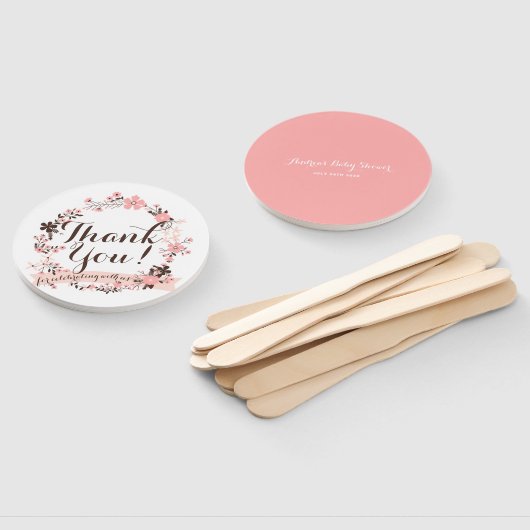 ピンクとブラウンのフローラリースありがとうファン ハンドファン (組立なし)