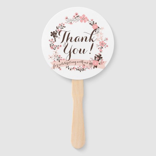 ピンクとブラウンのフローラリースありがとうファン ハンドファン (正面)