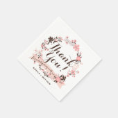 ピンクとブラウンのフローラリース結婚の感謝 スタンダードカクテルナプキン (角)