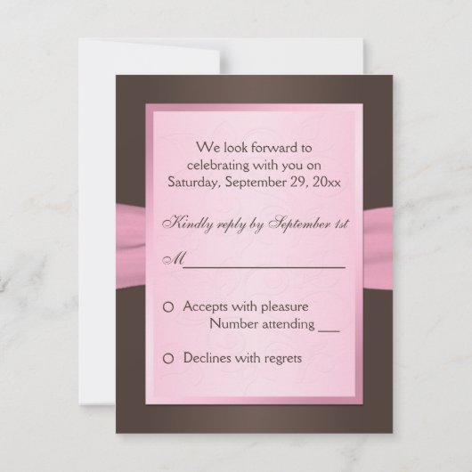 ピンクとブラウンのフローラ結合ハートRSVPカード 出欠カード (裏面)