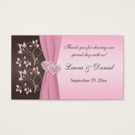 ピンクとブラウンのフローラ、ハート結婚式の引き出物ラベル