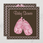 ピンクとブラウンのベビーガールシャワー 招待状 (正面/裏面)