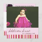 ピンクとブラウンのベビーガール1歳の誕生日招待状 招待状 (正面/裏面)