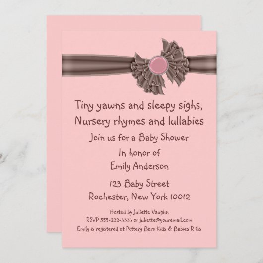 ピンクとブラウンのベビーシャワー招待状 招待状 (正面/裏面)