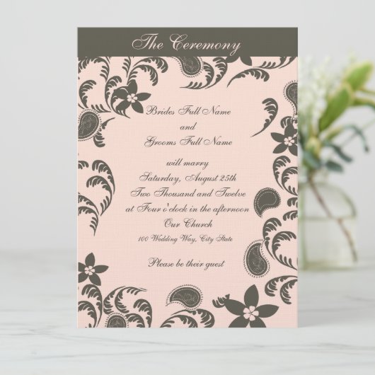 ピンクとブラウンのペイズリー 招待状 (スタンド正面)