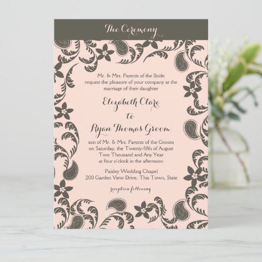 ピンクとブラウンのペイズリー 招待状 (スタンド正面)