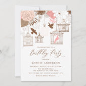 ピンクとブラウンのヴィンテージ誕生日パーティー 招待状 (正面)