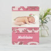 ピンクとブラウンの女の子のバプテスマヴィンテージフローラ 招待状 (スタンド正面)