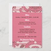 ピンクとブラウンの女の子のバプテスマヴィンテージフローラ 招待状 (裏面)