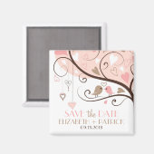 ピンクとブラウンの愛の鳥が日付の磁石を保存 マグネット (正面/裏面)