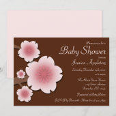 ピンクとブラウンの桜のベイビーシャワー 招待状 (正面/裏面)