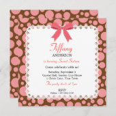 ピンクとブラウンの水玉模様とレース甘い16誕生日 招待状 (正面/裏面)