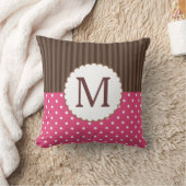 ピンクとブラウンの水玉模様ストライプズモノグラム クッション (ブランケット)
