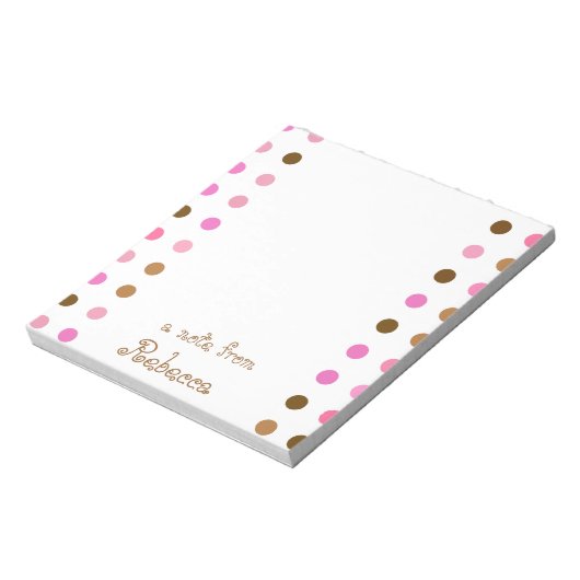 ピンクとブラウンの水玉模様パーソナライズされたメモ帳 ノートパッド (回転)