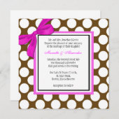 ピンクとブラウンの水玉模様結婚式招待状 招待状 (正面/裏面)