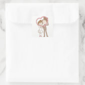 ピンクとブラウンの漫画の花嫁と花婿結婚の スクエアシール (バッグ)