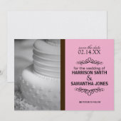 ピンクとブラウンの結婚式おめでとうございます - 結婚式予告のご案内 招待状 (正面/裏面)