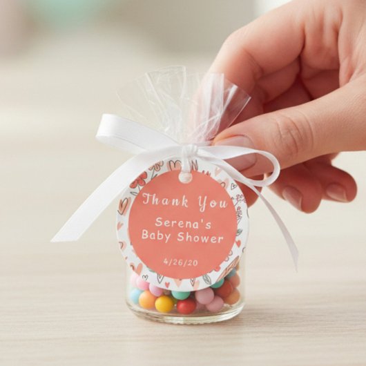 ピンクとブラウンの花のハート ありがとう フェイバータグ