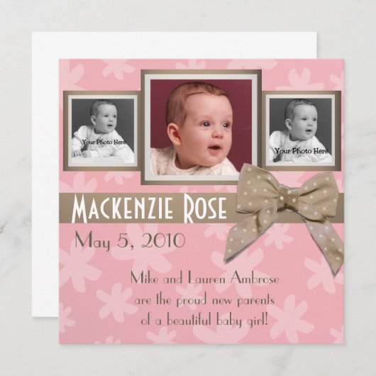 ピンクとブラウンの花の写真のお知らせ 案内状 (正面/裏面)