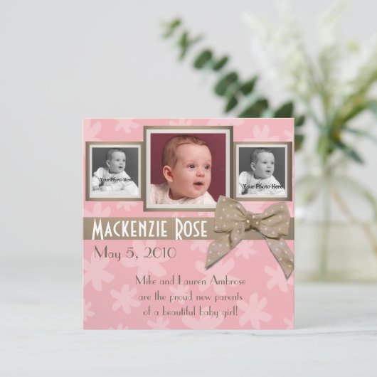 ピンクとブラウンの花の写真のお知らせ 案内状 (スタンド正面)