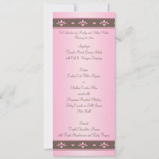 ピンクとブラウンの花柄 ウェディング メニューカード 招待状 (裏面)