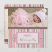 ピンクとブラウンの《キリスト教》洗礼式や命名式 招待状 (正面/裏面)