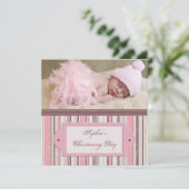 ピンクとブラウンの《キリスト教》洗礼式や命名式 招待状 (スタンド正面)