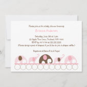 ピンクとブラウンゾウの少女のベビーシャワー 招待状 (正面)