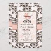 ピンクとブラウンダマスクベビーシャワー招待状 招待状 (正面/裏面)