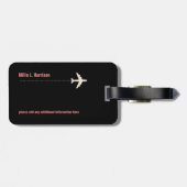 ピンクとブラック'ここに再び行く飛行機の旅行 ラゲッジタグ (裏面横)