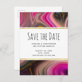 ピンクとブラックと金ゴールド渦巻き旋回が日付を保存 インビテーションポストカード (正面/裏面)