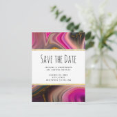 ピンクとブラックと金ゴールド渦巻き旋回が日付を保存 インビテーションポストカード (スタンド正面)