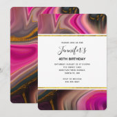 ピンクとブラックにゴールドの渦を巻く抽象的な誕生日 招待状 (正面/裏面)