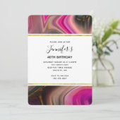 ピンクとブラックにゴールドの渦を巻く抽象的な誕生日 招待状 (スタンド正面)