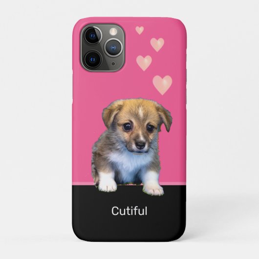 ピンクとブラックにハートと可愛いコーギーの子犬 Case-Mate iPhoneケース (裏)