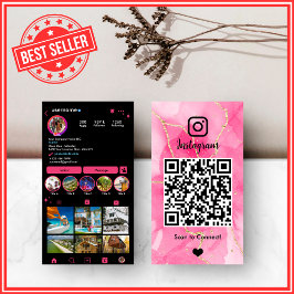 ピンクとブラックのアゲート大理石 インスタグラムQR 名刺