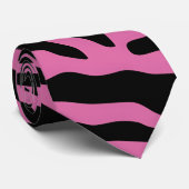 ピンクとブラックのアニマルプリントストライプ ネクタイ (ロール)