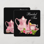 ピンクとブラックのウェディング ティーパーティー 招待状 (正面/裏面)